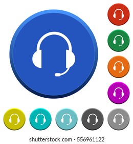Headset with microphone round color beveled buttons with smooth surfaces and flat white icons