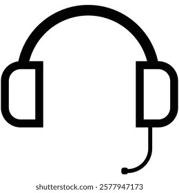 Headset with a microphone, simple illustration object for call centers, customer service, communication or game play. Black line flat style drawing icon with isolated background.