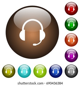 Headset with microphone white icons on round color glass buttons