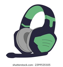 Headset with microphone. Wireless headphones with mic. Cordless earphones with mike, ear pads. Audio and voice, communication device, accessory. Flat vector illustration isolated on white background.