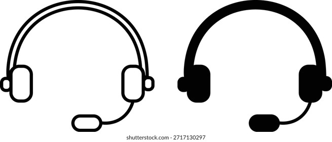 Headset monochrome line icon set