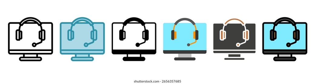 Headset multi style, mini illustration icon set. Vector for modern concept, print, UI, UX kit, web and app development. related to remote working, work from home

