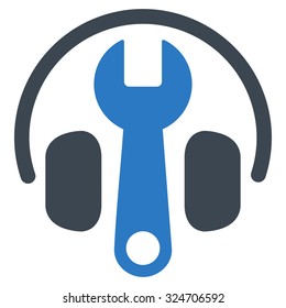Headset Options vector icon. Style is bicolor flat symbol, smooth blue colors, rounded angles, white background.