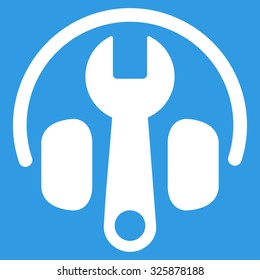 Headset Options vector icon. Style is flat symbol, white color, rounded angles, blue background.
