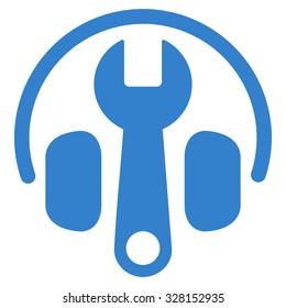 Headset Options vector icon. Style is flat symbol, cobalt color, rounded angles, white background.
