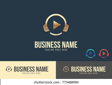 Headset and Play Logo Template Design Vector