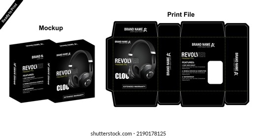 Headset Pro Packaging Box Design With Dyeline and illustrator Vector