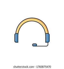 Headset RGB color icon. Headphones for operator. Online customer support service. Helpline to assist client. Call hot line for help. Earphones with microphone. Isolated vector illustration