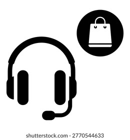 Headset and shopping bag customer service support icon graphic symbol icon