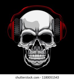 headset skull music vector illustration on dark background