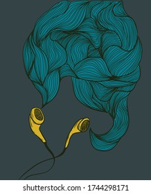 headset  with sound waves on dark background design t-shirt or poster