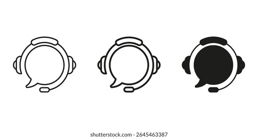 Headset With Speech Bubble Line and Solid Icon. Customer Support, Communication, And Call Center Symbol Collection. Audio Assistance And Help Desk Representation. Isolated Vector Illustration.