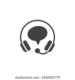 Headset and a speech bubble vector icon. filled flat sign for mobile concept and web design. Chat Support glyph icon. Live chat assistance symbol, logo illustration. Vector graphics