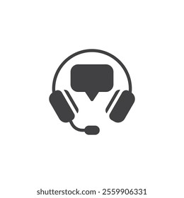 Headset with a speech bubble vector icon. filled flat sign for mobile concept and web design. Customer Support glyph icon. Helpdesk and live FAQ symbol, logo illustration. Vector graphics