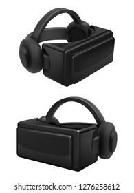 Headset and stereoscopic virtual reality goggles vector. Realistic vr glasses and headphones isolated on white background