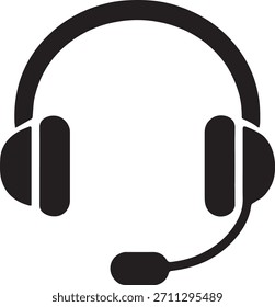 Headset support icon, customer service headphone icon, communication symbol for call center, helpline, and digital assistance design