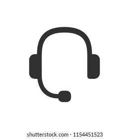 Headset symbol, simple black icon, headphones with microphone, vector illustration isolated on white background