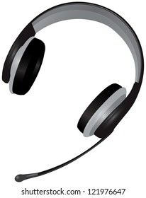 Headset telephone operator. Headphone and microphone. Vector illustration.