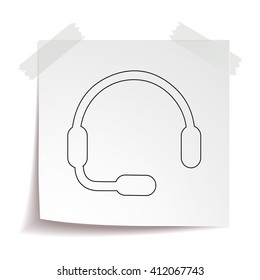 Headset vector line icon isolated on white paper background.