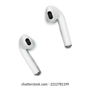 Headset white background. Wireless audio ear headphone illustration. Headphones vector background. Listen audio electronic device.