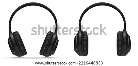 Headset white background. Wireless audio ear headphone illustration. Headphones vector background. Listen audio electronic device.