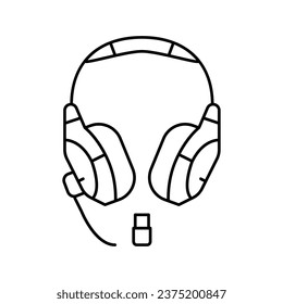 vector de icono de la línea de videojuegos inalámbrica con auriculares con micrófono. señal de videojuego inalámbrico con auriculares con micrófono. símbolo de contorno aislado ilustración negra