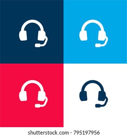 Headsets with Microphone four color material and minimal icon logo set in red and blue
