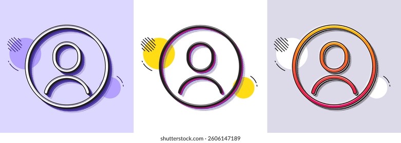 Headshot line icon. Halftone dotted pattern. Gradient icon with grain shadow. Avatar placeholder sign. User profile symbol. Line headshot icon. Various designs. Vector