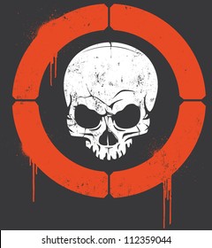 Headshot Vector Vector illustration of a hand drawn vintage skull with target around it's head. Skull, target and graffiti paint splatters are on a separate layer from grunge texture.