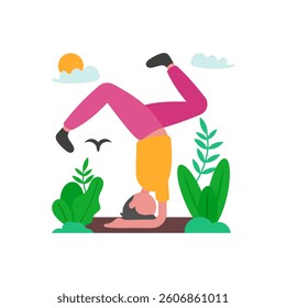 Headstand Practice For Balance Training Vector Illustration
