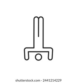 Headstand yoga pose icon for web, mobile, promo. Fits yoga, sport, well-being, lifestyle. Black outline, white background. Vector illustration
