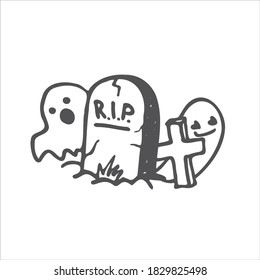 Headstone doodle Icon. Vector Black Outline Illustration of Headstone