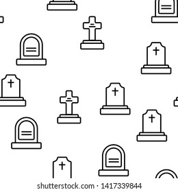 Kopfstein, Gravestone, Tombstone Vektorillustration Farbsymbole Nahtlose Muster. Kopfstein, Granitgrab, Cross Linear Symbols Pack. christliche Bestattungstradition. Friedhof, Friedhofsinformation