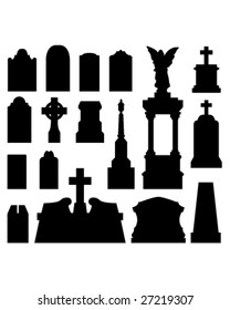 Headstone and gravestones as vector silhouettes