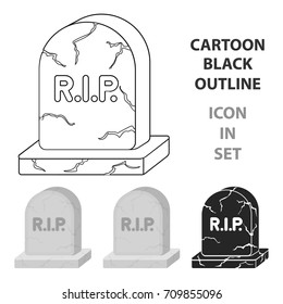 Headstone icon in cartoon style isolated on white background. Black and white magic symbol stock vector illustration.