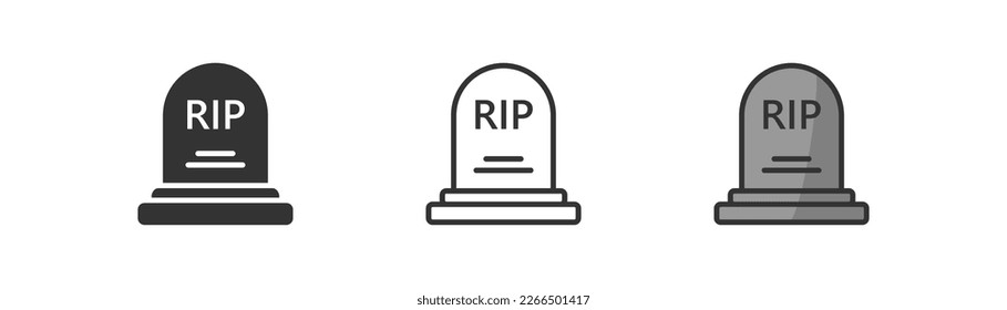 Headstone icon on light background. RIP symbol. Death, halloween decoration, funeral, tombstone, gravestone, graveyard. Outline, flat and colored style. Flat design.