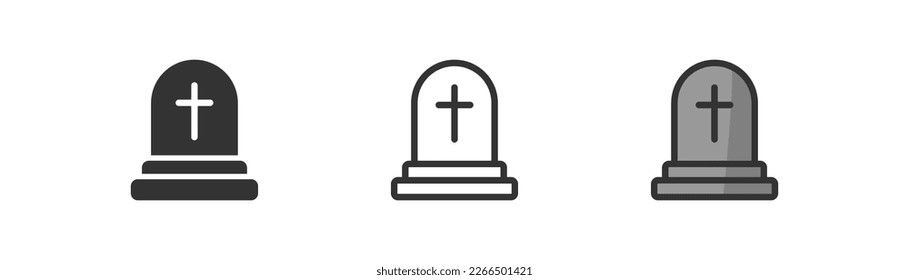 Headstone icon on light background. RIP symbol. Death, halloween, cross, tombstone, gravestone, graveyard. Outline, flat and colored style. Flat design. 