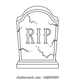 Headstone icon in outline style isolated on white background. Funeral ceremony symbol stock vector illustration.