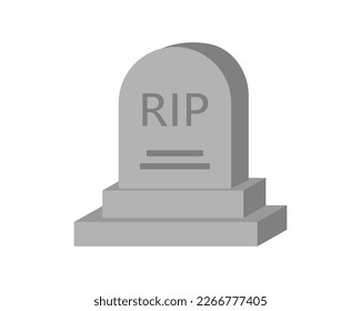 Headstone illustration cartoon style. Halloween decoration symbol. Logo concept, funeral, tombstone, gravestone, graveyard. Outline, flat and colored style. Flat design. 