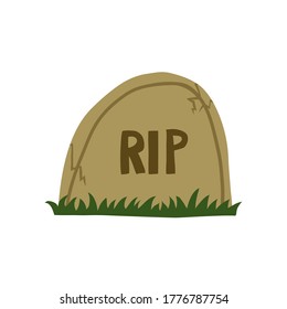 Headstone isolated on white background. Flat style drawing of graveyard. RIP sign. Halloween concept with grave. Stock vector illustration drawn by hand.