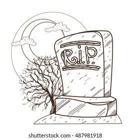 Headstone. Rest in peace. Design gaming applications, game background, theatrical scenery.
