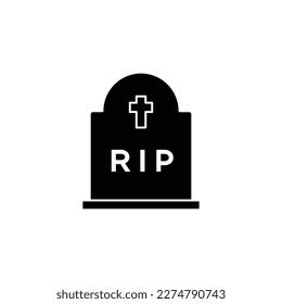 Headstone, tombstone silhouette icon isolated on white background. Vector illustration.