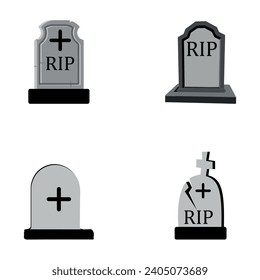 Headstone Vector Illustration Set With Clip Art White Background And Hard Hat Isolated Symbol. Horror Gravestone Dead Place, Headstone Horror Die, Christian Ghost Grave Silhouette. svg
