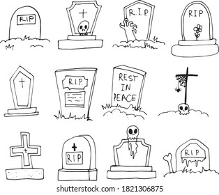 Headstones seamless pattern. Hand drawn grave. Vector illustration