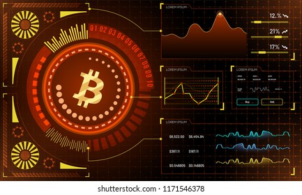 Head-up display de uma plataforma de negociação de bitcoin, conceito de plataforma de troca de criptomoedas. 