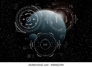 Head-up display elements for the Spaceship interface. Futuristic user interface. HUD elements for web and app interfaces. Template UI for app and virtual reality.