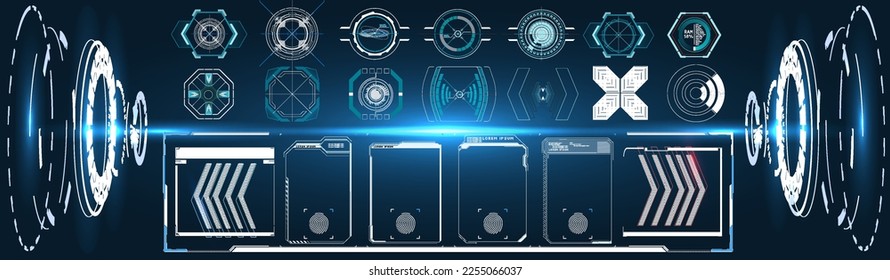 Head-up display elements for the web and app. Futuristic user interface. set of black and white infographic elements.