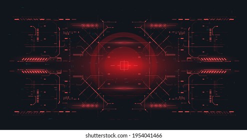 Head-up screen for games and apps. Abstract tech Space. Cyberpunk Sci-fi illustration. Futuristic abstract technology Template. Red Futuristic VR display. HUD interface backdrop. High tech frame.