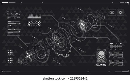 Head-up-Bildschirm für Spiele und Apps. Abstrakter Tech-Raum. Cyberpunk Sci-fi Illustration. Futuristische abstrakte Technologie-Vorlage. Red Futuristic VR Display. HUD-Schnittstellenhintergrund. High-Tech-Rahmen.
