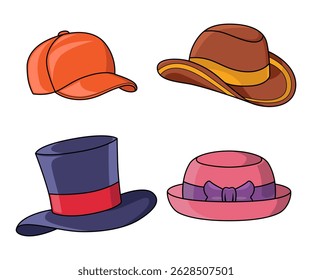 Headwear accessories hats collection style vibrant fashion illustration 